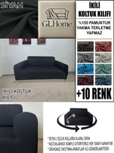 Görseli Galeri görüntüleyiciye yükleyin, %100 Pamuklu Fransız Kumaş Siyah Çift Kişilik Komple Giydirme 2"Li Kanepe, Bohem, vb Model Koltuk Kılıfları