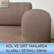 Görseli Galeri görüntüleyiciye yükleyin, %100 Pamuklu Fransız Kumaş Sütlü Kahve 3+3+1+1 Komple Giydirme Kanepe&Çekyat, Bohem, Porto, vn. Model Koltuk Kılıfı