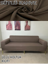 Görseli Galeri görüntüleyiciye yükleyin, %100 Pamuklu Fransız Kumaş Sütlü Kahve 3+2+1+1 Komple Giydirme Kanepe&Çekyat, Bohem, Porto, vn. Model Koltuk Kılıfı