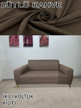 Görseli Galeri görüntüleyiciye yükleyin, %100 Pamuklu Fransız Kumaş Sütlü Kahve Çift Kişilik Komple Giydirme 2"Li Kanepe, Bohem, vb Model Koltuk Kılıfları