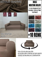 Görseli Galeri görüntüleyiciye yükleyin, %100 Pamuklu Fransız Kumaş Sütlü Kahve Çift Kişilik Komple Giydirme 2"Li Kanepe, Bohem, vb Model Koltuk Kılıfları