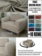 Görseli Galeri görüntüleyiciye yükleyin, %100 Pamuklu Fransız Kumaş Vizon Tekli&Berjer Komple Giydirme, Bohem, Porto Model Koltuk Kılıfı