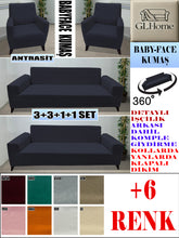 Görseli Galeri görüntüleyiciye yükleyin, Baby Face Kumaş Antrasit 3+3+1+1 Set Komple Giydirme Kanepe & Çekyat, Bohem, vb Model Koltuk Kılıfları