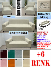 Görseli Galeri görüntüleyiciye yükleyin, Baby Face Kumaş Bej 3+2+1+1 Set Komple Giydirme Kanepe&Çekyat, Bohem, vb Model Koltuk Kılıfları