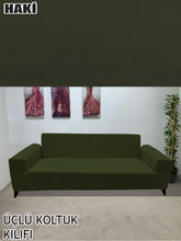 Görseli Galeri görüntüleyiciye yükleyin, Baby Face Kumaş Haki 3"Lü Komple Giydirme Kanepe & Çekyat, Bohem, vb Model Koltuk Kılıfları