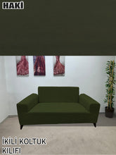 Görseli Galeri görüntüleyiciye yükleyin, Baby Face Kumaş Haki Çift Kişilik Komple Giydirme Kanepe, Bohem, vb Model Koltuk Kılıfları