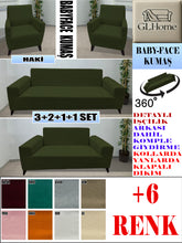 Görseli Galeri görüntüleyiciye yükleyin, Baby Face Kumaş Haki 3+2+1+1 Set Komple Giydirme Kanepe&Çekyat, Bohem, vb Model Koltuk Kılıfları