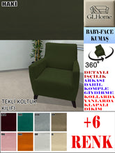 Görseli Galeri görüntüleyiciye yükleyin, Baby Face Kumaş Haki Tekli Komple Giydirme Tekli & Berjer, Bohem, vb Model Koltuk Kılıfları