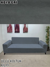 Görseli Galeri görüntüleyiciye yükleyin, Baby Face Kumaş Koyu Gri 3"Lü Komple Giydirme Kanepe & Çekyat, Bohem, vb Model Koltuk Kılıfları