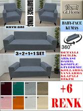 Görseli Galeri görüntüleyiciye yükleyin, Baby Face Kumaş Koyu Gri 3+2+1+1 Set Komple Giydirme Kanepe & Çekyat, Bohem, vb Model Koltuk Kılıfları
