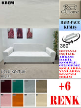 Görseli Galeri görüntüleyiciye yükleyin, Baby Face Kumaş Krem 3"Lü Komple Giydirme Kanepe & Çekyat, Bohem, vb Model Koltuk Kılıfları