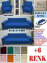 Görseli Galeri görüntüleyiciye yükleyin, Baby Face Kumaş Parlement 3+3+1+1 Set Komple Giydirme Kanepe & Çekyat, Bohem, vb Model Koltuk Kılıfları