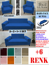 Görseli Galeri görüntüleyiciye yükleyin, Baby Face Kumaş Parlement 3+2+1+1 Set Komple Giydirme Kanepe & Çekyat, Bohem, vb Model Koltuk Kılıfları