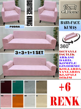 Görseli Galeri görüntüleyiciye yükleyin, Baby Face Kumaş Pudra 3+3+1+1 Set Komple Giydirme Kanepe & Çekyat, Bohem, vb Model Koltuk Kılıfları