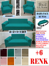 Görseli Galeri görüntüleyiciye yükleyin, Baby Face Kumaş Zümrüt 3+2+1+1 Set Komple Giydirme Kanepe & Çekyat, Bohem, vb Model Koltuk Kılıfları