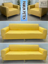 Görseli Galeri görüntüleyiciye yükleyin, %100 Pamuk Petek Kumaş Hardal 3+3+1+1 Set Komple Giydirme Kanepe&Çekyat, Bohem, vb Model Koltuk Kılıfları