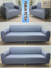 Görseli Galeri görüntüleyiciye yükleyin, %100 Pamuk Petek Kumaş Koyu Gri 3+3+1+1 Set Komple Giydirme Kanepe&Çekyat, Bohem, vb Model Koltuk Kılıfları