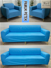 Görseli Galeri görüntüleyiciye yükleyin, %100 Pamuk Petek Kumaş Mavi 3+3+1+1 Set Komple Giydirme Kanepe&Çekyat, Bohem, vb Model Koltuk Kılıfları