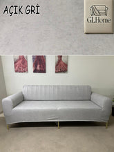 Görseli Galeri görüntüleyiciye yükleyin, Süet Kumaş Açık Gri 3+2+1+1 Komple Giydirme Kanepe-Çekyat, Bohem, vb. Model Koltuk Kılıfı