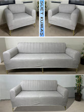Görseli Galeri görüntüleyiciye yükleyin, Süet Kumaş Açık Gri 3+3+1+1 Komple Giydirme Kanepe&Çekyat, Bohem, vb. Modeller Koltuk Kılıfı