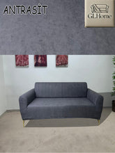 Görseli Galeri görüntüleyiciye yükleyin, Süet Kumaş Antrasit Çift Kişilik Komple Giydirme 2"Li kanepe Bohem Tarzı koltuk Kılıfı