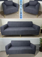 Görseli Galeri görüntüleyiciye yükleyin, Süet Kumaş Antrasit 3+2+1+1 Komple Giydirme Kanepe-Çekyat, Bohem, vb. Model Koltuk Kılıfı