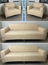 Görseli Galeri görüntüleyiciye yükleyin, Süet Kumaş Bej 3+3+1+1 Komple Giydirme Kanepe&Çekyat, Bohem, vb. Modeller Koltuk Kılıfı