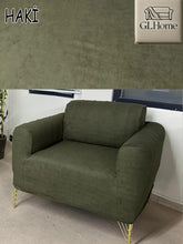 Görseli Galeri görüntüleyiciye yükleyin, Süet Kumaş Haki 3+2+1+1 Komple Giydirme Kanepe-Çekyat, Bohem, vb. Model Koltuk Kılıfı