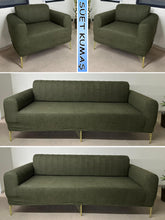 Görseli Galeri görüntüleyiciye yükleyin, Süet Kumaş Haki 3+3+1+1 Komple Giydirme Kanepe&Çekyat, Bohem, vb. Modeller Koltuk Kılıfı