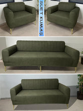 Görseli Galeri görüntüleyiciye yükleyin, Süet Kumaş Haki 3+2+1+1 Komple Giydirme Kanepe-Çekyat, Bohem, vb. Model Koltuk Kılıfı