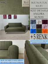 Görseli Galeri görüntüleyiciye yükleyin, Süet Kumaş Haki Çift Kişilik Komple Giydirme 2"Li kanepe Bohem Tarzı koltuk Kılıfı