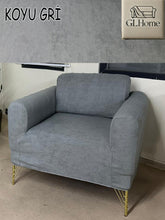 Görseli Galeri görüntüleyiciye yükleyin, Süet Kumaş Koyu Gri Tekli&Berjer Komple Giydirme, Bohem, Porto Model Koltuk Kılıfı