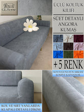 Görseli Galeri görüntüleyiciye yükleyin, Süet Kumaş Koyu Gri 3Lü Komple Giydirme Kanepe & Çekyat, Bohem, Porto, Vb. Model Koltuk Kilifi