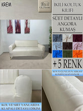 Görseli Galeri görüntüleyiciye yükleyin, Süet Kumaş Krem Çift Kişilik Komple Giydirme 2"Li kanepe Bohem Tarzı koltuk Kılıfı