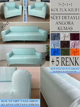 Görseli Galeri görüntüleyiciye yükleyin, Süet Kumaş Mint 3+2+1+1 Komple Giydirme Kanepe-Çekyat, Bohem, vb. Model Koltuk Kılıfı