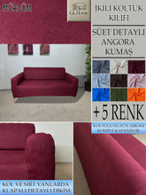 Görseli Galeri görüntüleyiciye yükleyin, Süet Kumaş Mürdüm Çift Kişilik Komple Giydirme 2"Li kanepe Bohem Tarzı koltuk Kılıfı