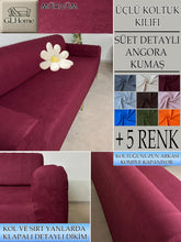 Görseli Galeri görüntüleyiciye yükleyin, Süet Kumaş Mürdüm 3Lü Komple Giydirme Kanepe & Çekyat, Bohem, Porto, Vb. Model Koltuk Kilifi