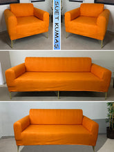 Görseli Galeri görüntüleyiciye yükleyin, Süet Kumaş Orange 3+2+1+1 Komple Giydirme Kanepe-Çekyat, Bohem, vb. Model Koltuk Kılıfı