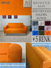 Görseli Galeri görüntüleyiciye yükleyin, Süet Kumaş Orange Çift Kişilik Komple Giydirme 2"Li kanepe Bohem Tarzı koltuk Kılıfı
