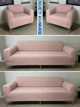 Görseli Galeri görüntüleyiciye yükleyin, Süet Kumaş Pudra 3+3+1+1 Komple Giydirme Kanepe&Çekyat, Bohem, vb. Modeller Koltuk Kılıfı