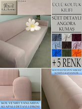 Görseli Galeri görüntüleyiciye yükleyin, Süet Kumaş Pudra 3Lü Komple Giydirme Kanepe & Çekyat, Bohem, Porto, Vb. Model Koltuk Kilifi