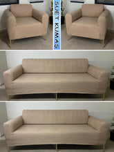 Görseli Galeri görüntüleyiciye yükleyin, Süet Kumaş Vizon 3+3+1+1 Komple Giydirme Kanepe&Çekyat, Bohem, vb. Modeller Koltuk Kılıfı