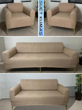 Görseli Galeri görüntüleyiciye yükleyin, Süet Kumaş Vizon 3+2+1+1 Komple Giydirme Kanepe-Çekyat, Bohem, vb. Model Koltuk Kılıfı