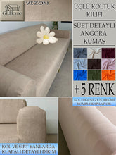 Görseli Galeri görüntüleyiciye yükleyin, Süet Kumaş Vizon 3Lü Komple Giydirme Kanepe & Çekyat, Bohem, Porto, Vb. Model Koltuk Kilifi