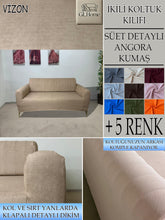Görseli Galeri görüntüleyiciye yükleyin, Süet Kumaş Vizon Çift Kişilik Komple Giydirme 2"Li kanepe Bohem Tarzı koltuk Kılıfı