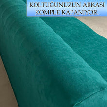 Görseli Galeri görüntüleyiciye yükleyin, Süet Kumaş Zümrüt 3Lü Komple Giydirme Kanepe & Çekyat, Bohem, Porto, Vb. Model Koltuk Kilifi