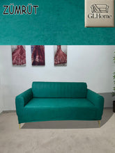 Görseli Galeri görüntüleyiciye yükleyin, Süet Kumaş Zümrüt 3+2+1+1 Komple Giydirme Kanepe-Çekyat, Bohem, vb. Model Koltuk Kılıfı