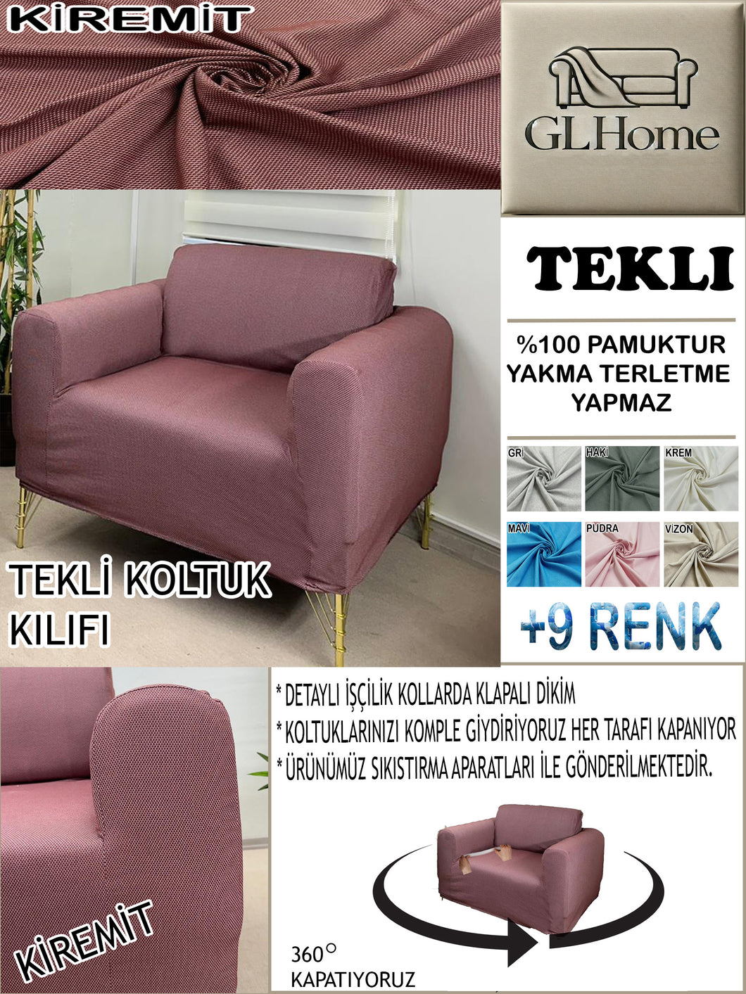 %100 Pamuk Petek Kumaş Kiremit Tekli  Komple Giydirme Tekli & Berjer, Bohem, Porto vb Model Koltuk Kılıfları