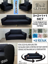 Görseli Galeri görüntüleyiciye yükleyin, %100 Pamuk Petek Kumaş Siyah 3+2+1+1 Set Komple Giydirme Kanepe&amp;Çekyat, Bohem, vb Model Koltuk Kılıfları
