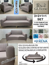 Görseli Galeri görüntüleyiciye yükleyin, %100 Pamuk Petek Kumaş Sütlü Kahve 3+2+1+1 Set Komple Giydirme Kanepe&amp;Çekyat, Bohem, vb Model Koltuk Kılıfları
